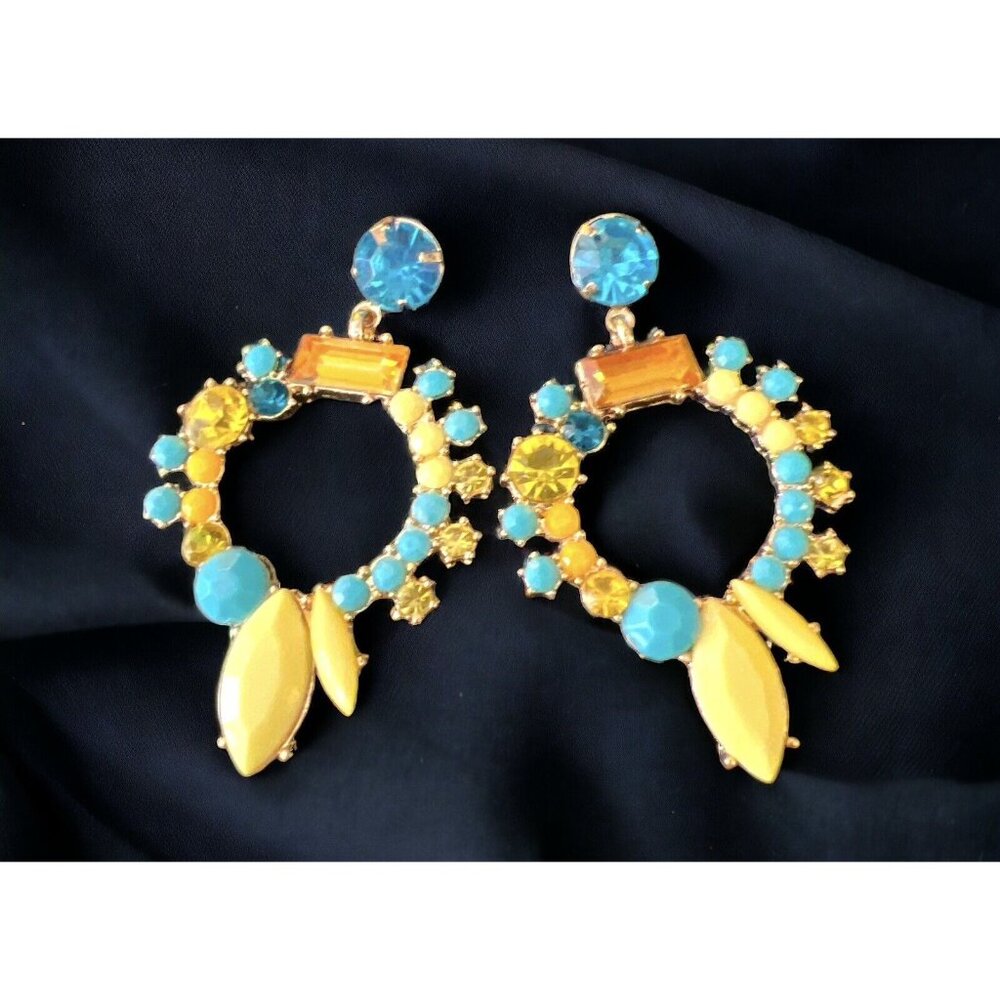 Very Sparkly Light Blue & Yellow Fancy Stud Post Earrings